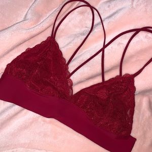 Red bralette with strappy lace